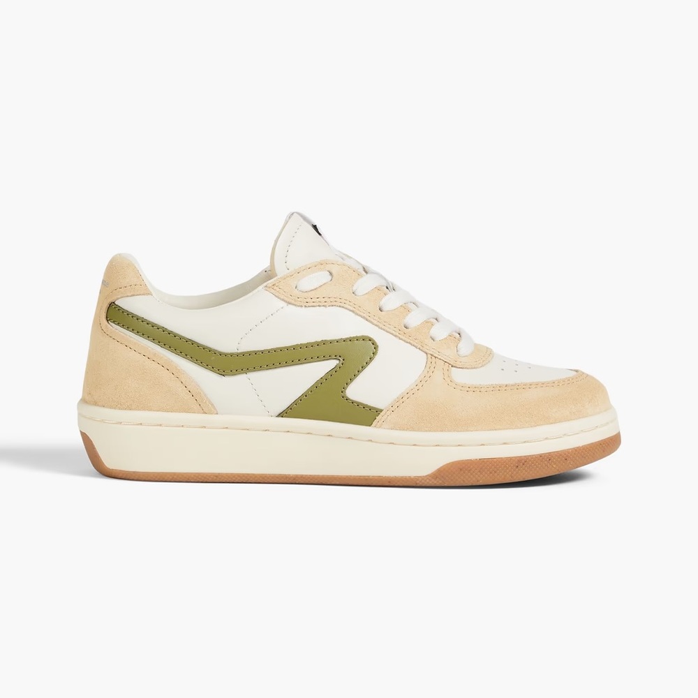 Rag & Bone Retro Court Leather Suede Low Top Lace Up Sneakers Beige Green NWOB